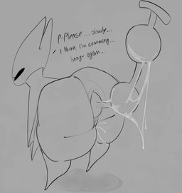 2_horns anal anal_bead_pull anal_beads anal_beads_in_ass anal_penetration anthro anus bent_over big_butt biped black_eyes black_text butt cloak clothing dialogue ellipsis empty_eyes eyelashes female genitals grey_background horn huge_butt huge_hips huge_thighs object_in_ass penetration sex_toy sex_toy_in_ass sex_toy_insertion simple_background solo text thick_thighs vulva wide_hips kopokofiart hollow_knight_(franchise) team_cherry hornet_(hollow_knight) arthropod 2025 absurd_res english_text hi_res monochrome