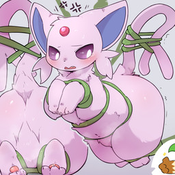 3_toes ambiguous_gender bdsm blush bondage bound brown_body brown_fur butt claws digitigrade duo featureless_crotch feet feral finger_claws forked_tail fur gesture hand_gesture hindpaw null pawpads paws pink_body pink_fur pink_pawpads purple_eyes quadruped questionable_consent raised_tail rear_view solo_focus tail tentacles three-quarter_view thumbs_up toe_claws toes unusual_anatomy unusual_tail kyameta nintendo pokemon eeveelution espeon generation_2_pokemon generation_4_pokemon leafeon pokemon_(species) 1:1 absurd_res hi_res shaded