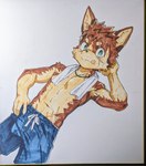 abs adolescent anthro athletic athletic_male bodily_fluids clothed clothing male muscular muscular_young scar solo sweat tongue tongue_out topless towel towel_around_neck young leeksaltboy xiaozhuang_(leeksaltboy) canid canine canis domestic_dog mammal hi_res traditional_media_(artwork)