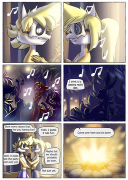 anthro blonde_hair blue_eyes duo female feral group hair male male/female musical_note musical_symbol plant speech_bubble symbol tail text tree young young_anthro young_female young_male galo tammy_(tycloud) tycloud canid canine canis domestic_cat domestic_dog felid feline felis fox lagomorph leporid mammal rabbit absurd_res comic english_text hi_res multiple_scenes cousins_(lore)