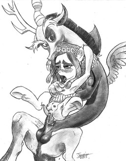 balls blush bodily_fluids dreadlocks duo erection fangs feathered_wings feathers female female_penetrated feral genital_fluids genitals horn interspecies male male/female male_penetrating male_penetrating_female nude open_mouth penetration penile penile_penetration penis penis_in_vagina sex teats teeth tongue vaginal vaginal_fluids vaginal_penetration vulva wings jaxonian friendship_is_magic hasbro my_little_pony discord_(mlp) tree_hugger_(mlp) chimera draconequus earth_pony equid equine horse mammal pony 2015 graphite_(artwork) monochrome traditional_media_(artwork)