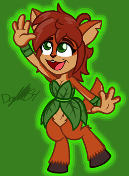 4_fingers anthro black_hooves bottomless bottomless_anthro bottomless_female breasts brown_body brown_eyebrows brown_fur brown_line_art brown_nose brown_tail buckteeth cleavage clothed clothed_anthro clothed_female clothing countershade_arms countershade_face countershade_fur countershade_hands countershade_neck countershade_tail countershade_torso countershading dress eyebrows eyelashes feathering featureless_crotch female female_anthro fingers fur gradient_background green_clothing green_dress green_eyes green_outline green_pupils green_wristband hair hooves leaf_clothing leaf_dress light looking_up medium_hair multicolored_body multicolored_fur notched_ear on_one_leg open_mouth open_smile outline pink_tongue plant_clothing plant_dress pupils raised_arm simple_background smile solo standing tail teeth tongue two_tone_body two_tone_fur two_tone_tail unguligrade captainquack64 activision spyro_the_dragon elora faun_(spyro) 2021 colored colored_line_art digital_drawing_(artwork) digital_media_(artwork) full-length_portrait hi_res lighting portrait signature