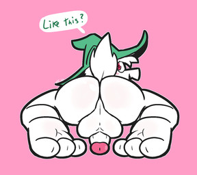 3_toes anthro backsack balls big_butt butt clothing cute_fangs dialogue fangs feet fur genitals glans green_clothing green_hat green_headwear hair hat hat_only headgear headgear_only headwear headwear_only humanoid_genitalia humanoid_penis looking_at_viewer looking_back lying male mostly_nude on_front penis pink_background pink_glans pink_perineum pink_pupils presenting presenting_hindquarters pupils short_tail simple_background solo speech_bubble tail talking_to_viewer teeth text toes white_balls white_body white_fur white_hair white_penis witch_hat witch_hat_only ultilix deltarune undertale_(series) ralsei bovid caprine darkner goat mammal 2022 english_text hi_res