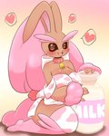 anthro big_breasts biped breasts brown_body cleavage clothed clothing female heart_symbol kneeling legwear looking_at_viewer milk solo thick_thighs thigh_highs wide_hips bluch mochimochi39mo nintendo pokemon generation_4_pokemon lagomorph leporid lopunny mammal pokemon_(species) shiny_pokemon 4:5 hi_res