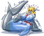 accessory alternate_species anthro big_breasts blonde_hair blue_eyes blush breasts featureless_breasts female hair hair_accessory hairband handle heart_symbol huge_breasts inanimate_transformation inflatable nozzle sharp_teeth simple_background smile solo teeth text transformation white_background wide_hips tagumi touhou alice_margatroid animate_inanimate cetacean dolphin living_inflatable mammal marine oceanic_dolphin toothed_whale 2022 6:5 english_text hi_res