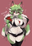 anthro areola big_breasts blush breasts clothed clothing female fur hair looking_at_viewer red_eyes smile solo yoru_vida nintendo pokemon canid canine canis gardevoir generation_3_pokemon hybrid mammal pokemon_(species) absurd_res hi_res