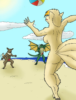 anthro ball beach cloud digitalcolor female genitals group jumping male nude penis playing pokemorph trio wings nyghtmar3 mythology nintendo pokemon cole_(nyghtmar3) elliot_(nyghtmar3) simone_(nyghtmar3) canid canine dragon eevee fox generation_1_pokemon mammal mythological_creature mythological_scalie ninetales pokemon_(species) scalie true_fox game_(disambiguation) tails_(disambiguation) hi_res