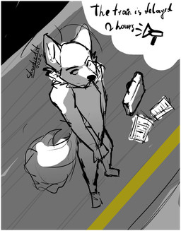 angry anthro briefcase high-angle_view looking_up male nude paper perspective simple_background simple_coloring solo standing toony train_station white_body shardie canid canine mammal comic cover cover_art cover_page hi_res shaded simple_shading