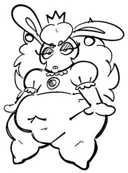 anthro belly bottomless bottomless_anthro bottomless_female circle_eyebrows clothed clothing crown ear_piercing eyebrow_through_hair eyebrows eyelashes featureless_crotch female female_anthro flat_chested fur hair half-closed_eyes headgear lips long_ears long_hair looking_at_viewer mitten_hands narrowed_eyes navel noseless overweight overweight_anthro overweight_female piercing shirt simple_background solo teeth thick_bottom_lip thick_thighs tooth_gap topwear translucent translucent_hair white_background white_body white_clothing white_ear_piercing white_eyes white_fur white_lips white_shirt white_topwear fizzooka mario_bros mario_plus_rabbids_kingdom_battle nintendo raving_rabbids rayman_(series) ubisoft rabbid_peach lagomorph mammal rabbid 2023 crossover digital_drawing_(artwork) digital_media_(artwork) full-length_portrait monochrome portrait sketch