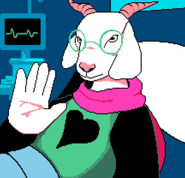anthro bed cardiac_monitor clothed clothing fully_clothed furniture hospital hospital_bed male male_anthro medical_instrument pillow realistic_hand scarf scientific_instrument solo shrimpysmall deltarune undertale_(series) ralsei bovid caprine darkner goat mammal digital_media_(artwork) pixel_(artwork) reaction_image
