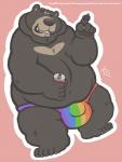 anthro bad_logic beverage big_bulge big_package bulge clothed clothing male overweight overweight_anthro overweight_male rainbow solo thong topless underwear dakota-bear bear mammal hi_res