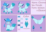 anus blue_anus blue_body blue_pussy duo female feral genitals nude pussy solo text kryztar nintendo pokemon chrome_(sylvceon) eeveelution generation_4_pokemon generation_6_pokemon glaceon hybrid pokemon_(species) sylveon english_text hi_res model_sheet