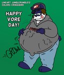 abdominal_bulge anthro barefoot belly big_belly bottomwear clothing denim denim_bottomwear denim_clothing feet hair hat headgear headwear hoodie jeans male male_pred onomatopoeia overweight overweight_anthro pants snapback_hat solo sound_effects stubble text tongue tongue_out topwear vore cringebird jumblerumble12 obey_(brand) nikolai_(cringebird) bear giant_panda mammal 2021 absurd_res hi_res nonbinary_(lore)