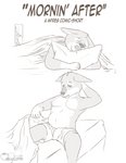 anthro boxers_(clothing) canid canine canis clothing coyote dekopuma ears_down eyes_closed hi_res male mammal monochrome narrowed_eyes orangelemon pivoted_ears pregnant pregnant_male sleeping solo tired underwear