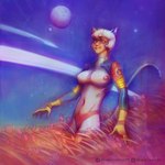 breasts female hair moon navel solo space tail kadalsaurus domestic_cat felid feline felis human humanoid mammal ears 1:1 hi_res