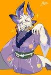 anthro asian_clothing breasts capcom clothed clothing east_asian_clothing female fur hi_res japanese_clothing kimono leviathan_(mh) mizutsune monster_hunter natsu_kagawa purple_body smile solo violet_mizutsune