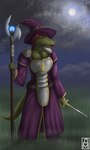 anthro big_breasts breasts cleavage clothed clothing female hair light magic_user magic_wand melee_weapon moon moonlight smile solo sword weapon daxm alligator alligatorid crocodilian reptile scalie 3:5 hi_res signature