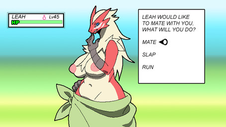 anthro anthrofied big_breasts blue_eyes breasts chest_tuft curvy_figure exposed_breasts facial_markings female gameplay_mechanics gui hair hand_on_hip head_markings health_bar humor inviting looking_at_viewer mane mane_hair markings menu midriff navel nipples non-mammal_breasts parody pokemorph red_body red_skin simple_background smile solo tan_body tan_hair tan_skin text towel towel_only tuft voluptuous wide_hips jijis-waifus nintendo pokemon avian bird blaziken generation_3_pokemon pokemon_(species) 16:9 2d_animation animated loop motion_tweening widescreen