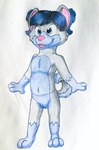 anthro blue_body blue_eyes blue_fur blue_hair casual_nudity female flat_chested fur genitals grey_body grey_fur hair navel nude pussy solo standing young young_anthro young_female silversimba01 canid canine canis domestic_dog husky mammal nordic_sled_dog siberian_husky spitz absurd_res hi_res