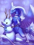 claws fur open_mouth open_smile smile snow snowman solo standing wings falvie nintendo pokemon generation_5_pokemon legendary_pokemon pokemon_(species) reshiram