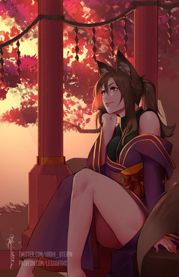 big_breasts breasts brown_eyes brown_hair butt column female hair inner_ear_fluff outside plant ponytail sitting smile solo tree tuft less_(artist) animal_humanoid canid canid_humanoid canine canine_humanoid fox_humanoid humanoid mammal mammal_humanoid 2018 hi_res