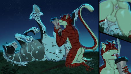 anal anal_penetration animal_genitalia animal_penis anthro anthro_on_feral anthro_penetrating anthro_penetrating_feral anus balls bestiality bodily_fluids butt duo equine_anus equine_genitalia equine_penis erection eyes_closed feet feral feral_penetrated from_front_position fur genital_fluids genitals hair hand_on_penis hooves interspecies kneeling larger_feral larger_penetrated licking licking_precum lying male male/male male_penetrated male_penetrating male_penetrating_male missionary_position night nude on_back oral outdoor_nudity outside outside_sex pawpads penetration penile penile_penetration penis penis_lick plant precum puffy_anus saliva saliva_on_penis sex size_difference smaller_anthro smile star tail toes tongue tongue_out jaribka angel_(velvetvlade) equid equine felid horse mammal prehistoric_species saber-toothed_tiger digital_media_(artwork)