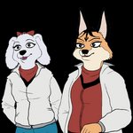 anthro clothed clothing duo female gesture hand_gesture humanoid_hands jacket middle_finger simple_background topwear transparent_background fredryk_phox a_fox_in_space nintendo star_fox fay_(star_fox) miyu_(star_fox) bird_dog canid canine canis domestic_dog felid feline hunting_dog lynx mammal spaniel 1:1 2d_animation alpha_channel animated low_res short_playtime