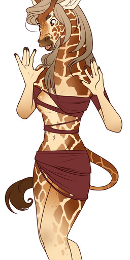 after_transformation anthro clothing female happy looking_at_self nightshirt smile solo tall torn_clothing dicksndemons third-party_edit giraffe giraffid mammal absurd_res cropped full-length_portrait hi_res portrait