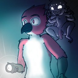 anthro dark duo fangs flashlight genitals glowing glowing_eyes grey_background male male/male multi_arm multi_eye multi_limb open_mouth penis pounce scared scary simple_background teeth websheck fury_(furryfury) websly arachnid arthropod avian spider 1:1 absurd_res hi_res