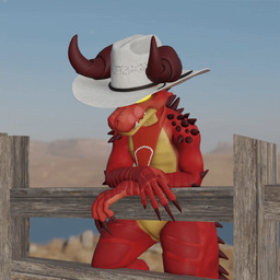 anthro clothing cowboy cowboy_hat cowboy_outfit glowing glowing_eyes hat headgear headwear kerchief male no_pupils sky solo tipping_hat henryisraptor fallout microsoft henry_(henrycharizardboi) deathclaw lizard reptile scalie 1:1 3d_(artwork) 3d_animation animated digital_media_(artwork)