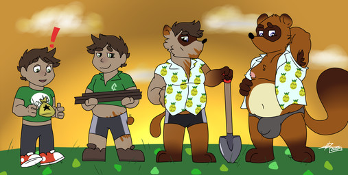 aloha_shirt anthro armpit_hair base_one_layout basic_sequence belly bodily_fluids body_hair brown_body brown_fur bulge clothed clothing cum cum_drip dripping exclamation_point food four_frame_image four_frame_sequence fruit fur genital_fluids hair human_to_anthro linear_sequence male money_bag nipples one_row_layout outside pattern_clothing pattern_shirt pattern_topwear pecs pineapple plant precum shirt shovel simple_background sky smile solo species_transformation standing sunset surprised thong tools topwear transformation transformation_sequence underwear sylvanedadeer animal_crossing nintendo tom_nook_(animal_crossing) canid canine human mammal raccoon_dog tanuki 2020 absurd_res digital_media_(artwork) hi_res sequence