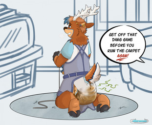 anthro bodily_fluids clothed clothing diaper diaper_blowout feces feces_blowout full_diaper genital_fluids leaking_diaper male soiled_diaper soiling solo text unclean_diaper urine used_diaper wearing_diaper wet wet_diaper wetting possumkiddo deer mammal 2025 english_text hi_res