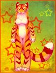 abstract_background anthro breasts chest_tuft female fur nude orange_body orange_fur pattern_background simple_background solo star star-shaped_background stripes tuft whiskers blondefoxy felid mammal pantherine tiger