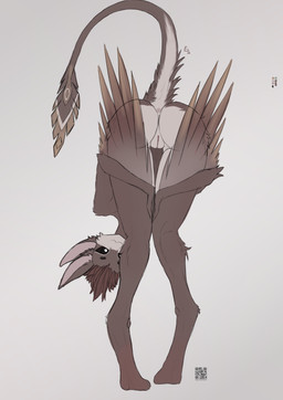4_ears anthro anus arm_tuft black_sclera brown_body digitigrade female female_anthro fluffy genitals hair leg_tuft looking_at_viewer looking_back multi_ear multicolored_body qr_code short_hair simple_background skinny solo tail tail_tuft thigh_gap tuft two_tone_body vulva white_background white_body white_eyes ezzerd praise_da_booty_(meme) avali absurd_res hi_res