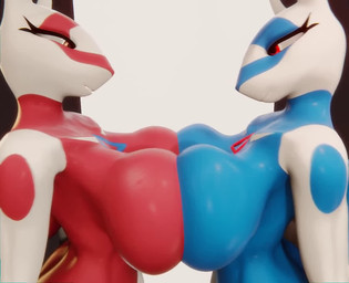 anthro anthrofied big_breasts blue_body breast_squish breasts breasts_frottage crossgender duo eye_contact female female/female looking_at_another pokemorph pressing_breasts_together red_body side_view smile squish xlkev mythology nintendo pokemon dragon generation_3_pokemon latias latios legendary_pokemon mythological_creature mythological_scalie pokemon_(species) scalie 3d_(artwork) 3d_animation animated blender_(artwork) blender_eevee_(artwork) digital_media_(artwork) no_sound short_playtime video