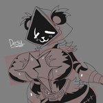 anthro belt big_breasts blush blush_lines breasts eyes_closed female solo text nerobero0 epic_games fortnite raven_team_leader bear mammal 1:1