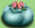 2015 air_inflation ambiguous_gender back_flower belly belly_expansion belly_inflation body_inflation bulbasaur claws digital_media_(artwork) duo expansion feral flower generation_1_pokemon green_background green_body green_ears green_leaves hyper_inflation immobile inflation inflation_fetish kiss_on_lips lying lying_on_another nintendo on_front oregene pink_flower plant pokemon pokemon_(species) puffkiss red_eyes shaded simple_background snaggle_tooth swelling teeth venusaur white_claws worried