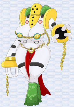 3_fingers big_breasts bottomwear breasts chain clothing female fingers gold_(metal) gold_chain huge_breasts loincloth neckwear pokemorph solo white_body urusee584 nintendo pokemon generation_4_pokemon legendary_pokemon pokemon_(species) regigigas absurd_res hi_res