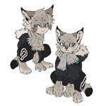 1:1 animal_arms animal_humanoid animal_legs anthro blue_eyes clothed clothing devildog0 felid felid_humanoid feline feline_humanoid hi_res humanoid lynx lynx_humanoid male mammal mammal_humanoid scarf simple_background solo white_background