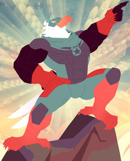 anthro barazoku bare_legs belt clothing eye_bags gloves green_clothing green_suit handwear male mask muscular muscular_anthro muscular_male on_rock rock solo suit wearing_mask theastoundingarc angry_birds rovio_entertainment sega the_boys_(series) mighty_eagle soldier_boy_(the_boys) accipitrid accipitriform avian bird eagle absurd_res hi_res reference_image