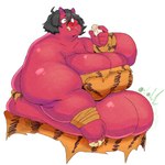 belly big_belly big_breasts black_hair breasts eating female hair midriff obese overweight solo grindavikbydaylight asian_mythology east_asian_mythology japanese_mythology mythology demon humanoid oni yokai 1:1