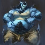 arm_tuft belly belly_hair biceps big_belly big_muscles blue_body body_hair bone bottomwear bulge chest_hair clothing facial_hair fangs horn looking_at_viewer male musclegut muscular muscular_male overweight overweight_male pants pecs shirt skull skull_head t-shirt tail teeth tight_clothing tight_topwear topwear translucent translucent_clothing translucent_shirt translucent_topwear tuft yellow_eyes drakei satyr 1:1 hi_res sketch