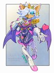 anthro boots bulge chest_window clothing crossgender crown eyeshadow femboy footwear ftm_crossgender fur gloves handwear headgear makeup male prince royalty shoes skintight_bodysuit smile smirk solo white_body white_fur wings taishouteikoku sega sonic_the_hedgehog_(series) rogue_the_bat_(nikkikaji) rouge_the_bat bat mammal hi_res