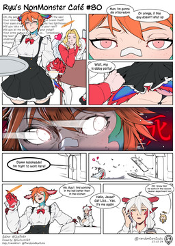 absolute_territory angry annoyed band-aid band-aid_on_face band-aid_on_nose bandage bandage_on_face bandage_on_nose black_clothing black_dress black_panties black_underwear blonde_hair bottomwear broken_heart butt chibi clothed clothing clothing_lift dress eyelashes feathered_wings feathers female flirting freckled_face freckles furniture greeting group hair half-closed_eyes halo heart_symbol horn long_hair maid_uniform male monster_girl_(genre) narrowed_eyes orange_hair panties phone_call pink_eyes pupils red_clothing red_ears red_hands red_horn red_shirt red_topwear shirt short_hair sitting skirt skirt_grab skirt_lift slit_pupils table tail text thick_thighs topwear underwear uniform violence white_clothing white_eyes white_hair white_shirt white_topwear wings yellow_eyes randomtanstudio mythology ryu's_non_monster_cafe chris_(randomtanstudio) holly_greatman_(randomtanstudio) ryu_(randomtanstudio) angel angel_humanoid animal_humanoid aquatic aquatic_humanoid arthropod arthropod_humanoid crustacean crustacean_humanoid dragon dragon_humanoid humanoid mythological_creature mythological_scalie scalie shrimp shrimp_humanoid comic english_text hi_res