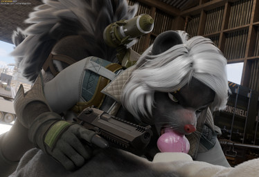 ass_up backpack bent_over black_body black_fur bottomless box clothed clothing container crate desert_eagle fellatio female fur genitals gloves green_eyes gun hair handgun handwear holding_object holding_weapon knot knotted_penis male male/female oral penile penis penis_in_mouth pistol pointing_gun_at_another ranged_weapon rocket sex shipping_container skunk_tail straps tongue tongue_out weapon whiskers white_hair combat_cat_studio wild_assault marquez marquez_(wild_assault) mammal mephitid skunk blender_(disambiguation) 3d_(artwork) absurd_res blender_(artwork) digital_media_(artwork) hi_res