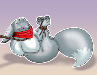 bdsm bondage bound captured cloth_gag feet feral feral_bondage fur gag gagged grey_body grey_fur hogtied pawpads paws rope simple_background solo submissive toes white_body white_fur raptorroper nintendo pokemon eevee generation_1_pokemon pokemon_(species) shiny_pokemon digital_drawing_(artwork) digital_media_(artwork) hi_res