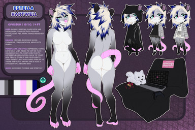 anthro biped bottomwear breasts butt claws clothed clothed_anthro clothed_female clothing countershade_torso countershading feet female fingers front_view fully_clothed fully_clothed_anthro fully_clothed_female fur hair looking_at_viewer nude nude_anthro nude_female pouch_(anatomy) prehensile_tail rear_view solo tail text toes topwear koda_walker american_opossum mammal marsupial 2026 digital_drawing_(artwork) digital_media_(artwork) english_text hi_res model_sheet