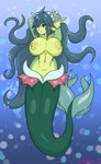 areola beach big_breasts blue_eyes blue_hair breasts clothed clothing ear_fins female fin gills green_body green_hair green_skin hair long_hair mermaid_tail navel nipples partially_submerged solo split_form topless topless_female topless_humanoid water mobile-kun shantae_(series) wayforward giga_mermaid humanoid marine merfolk absurd_res hi_res