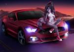 anthro bed black_hair black_nose blue_eyes breasts car female furniture hair looking_at_viewer nude solo vehicle klaudy klaudy-na ford ford_mustang sila_dione mammal procyonid raccoon 2019 absurd_res digital_media_(artwork) hi_res