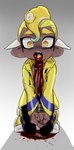 abuse blood blood_on_mouth blood_pool bodily_fluids bound clothed clothing gore hands_tied male mouth_injury open_mouth powerless restrained slit_throat solo taped_hands sunoko24 nintendo splatoon octoling_boy cephalopod humanoid marine mollusk octarian octoling